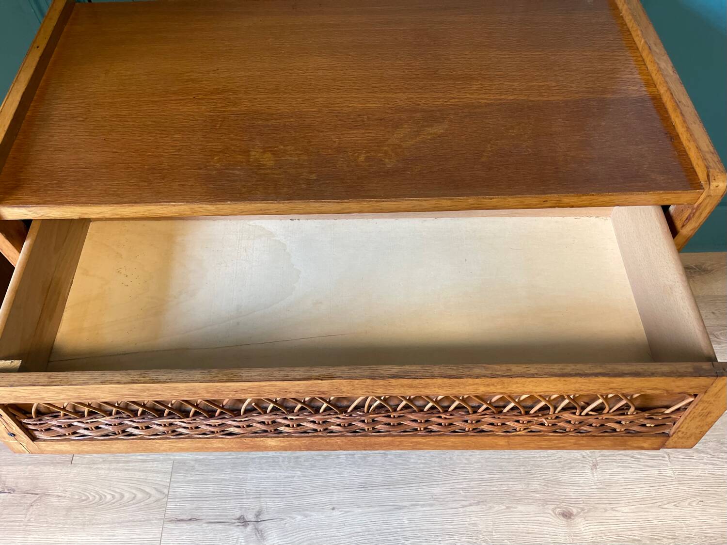 Commode vintage bois et rotin