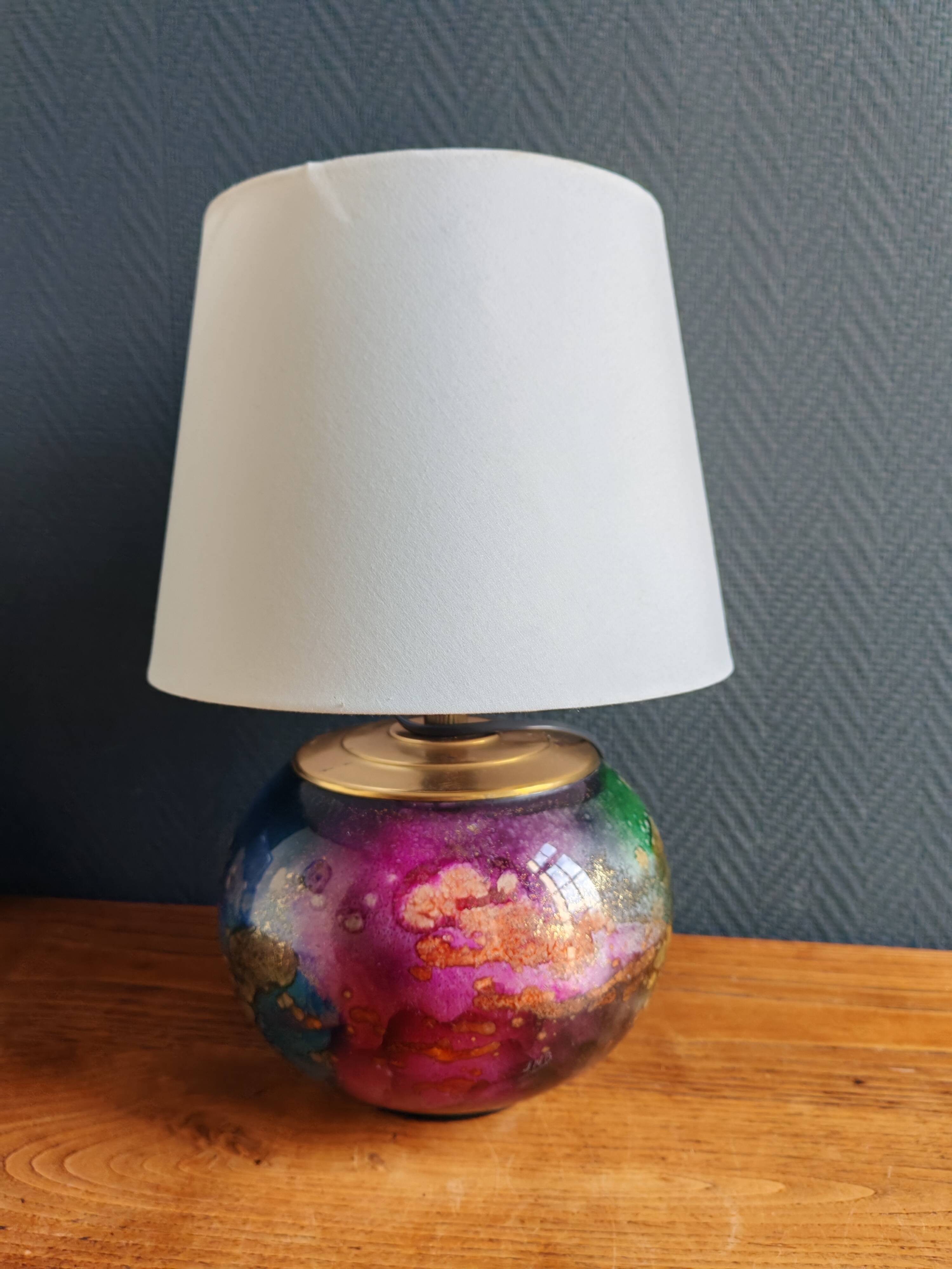 Lamp "Laque Line" Jean-Noël Bouillet (JNB) - Painted Glass Globe Signed