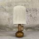 Vintage wooden table lamp with a wool shade.