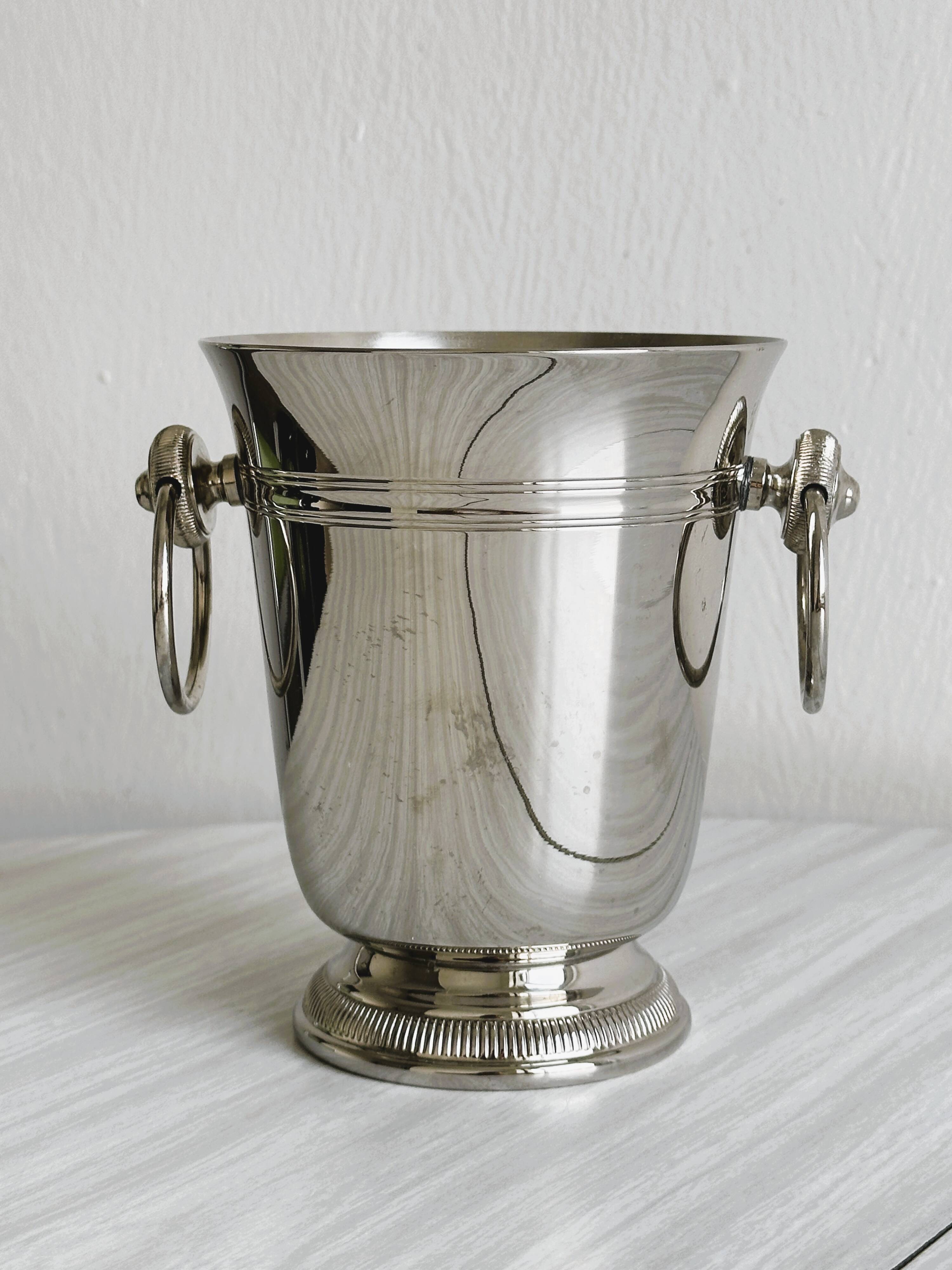 Small silver metal ice bucket
