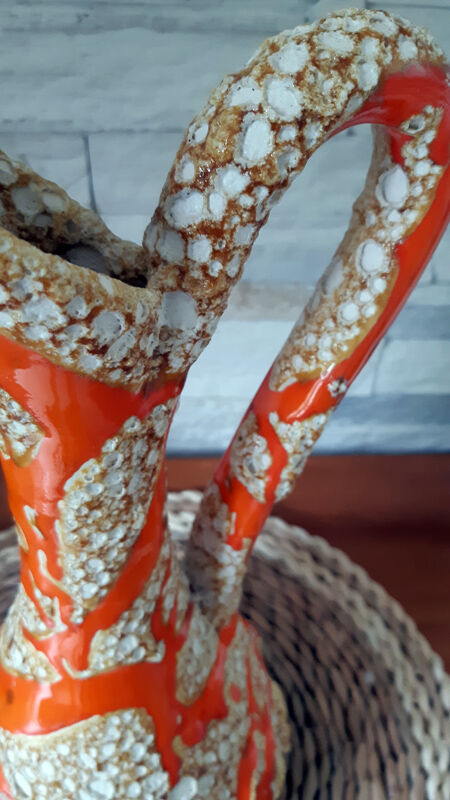 Large vase orange jug "fat lava" signed Vallauris.