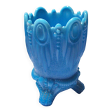 Portieux photophore porte-cigare ancien opaline bleu turquoise gothique