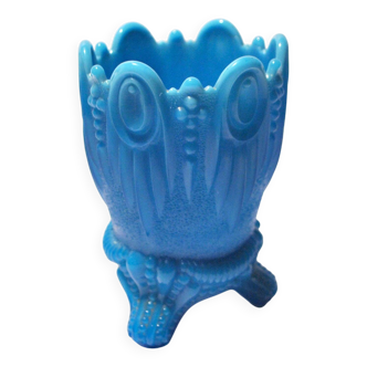 Portieux photophore porte-cigare ancien opaline bleu turquoise gothique