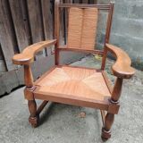 Solid wood and straw armchair