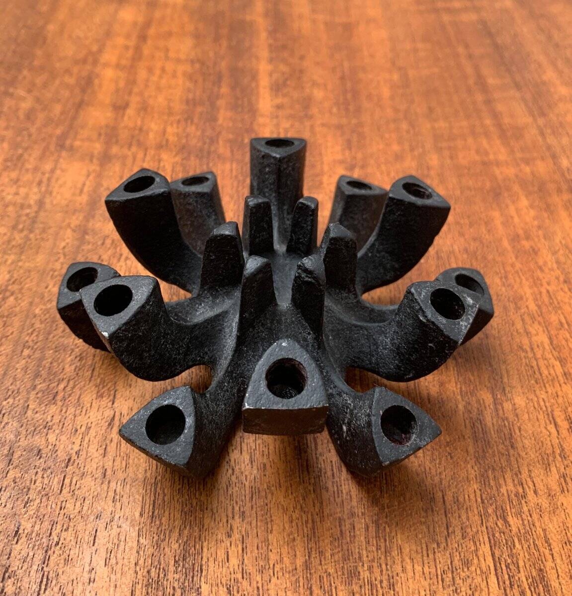 Brutalist cast iron candlestick from mid-century Japan by Jens H. Quistgaard, 1960s.