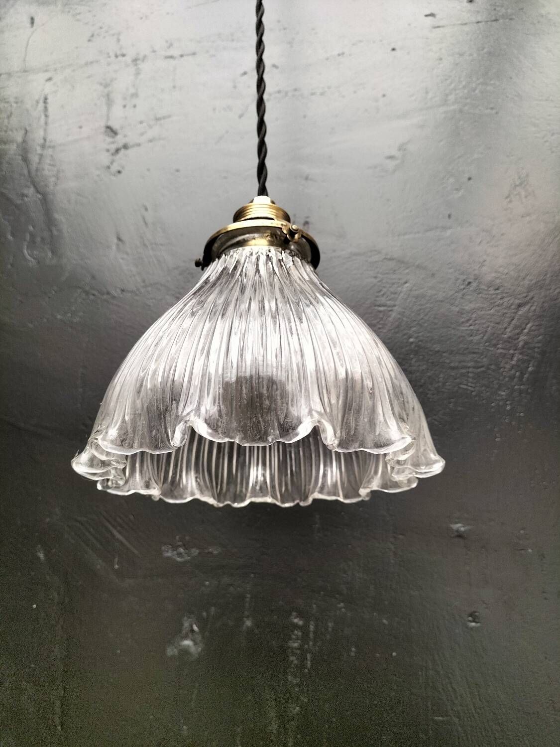 Holophane glass pendant light