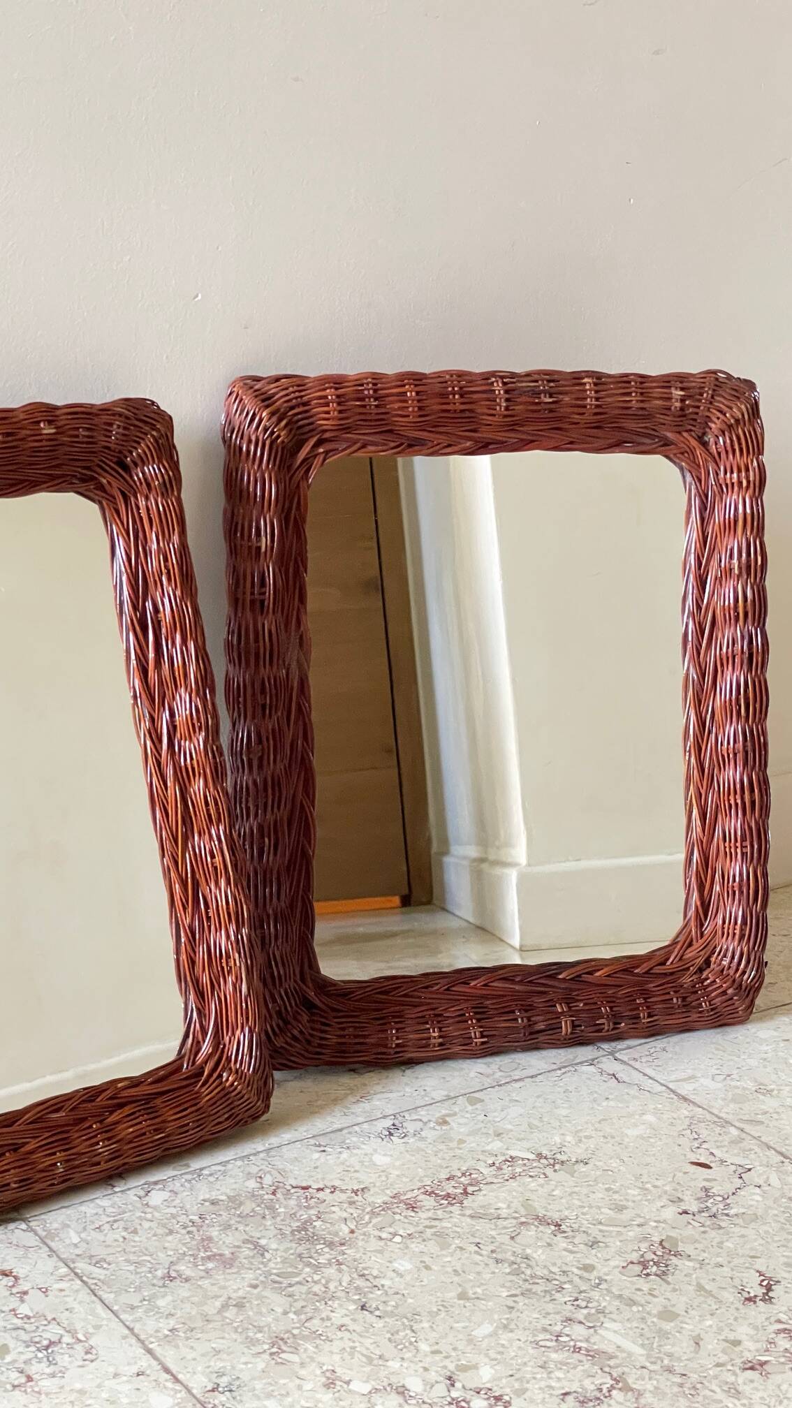 Pair of VINTAGE Rattan MIRRORS