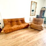 Togo 3-seater sofa and leather chair By Michel Ducaroy for Ligne Roset