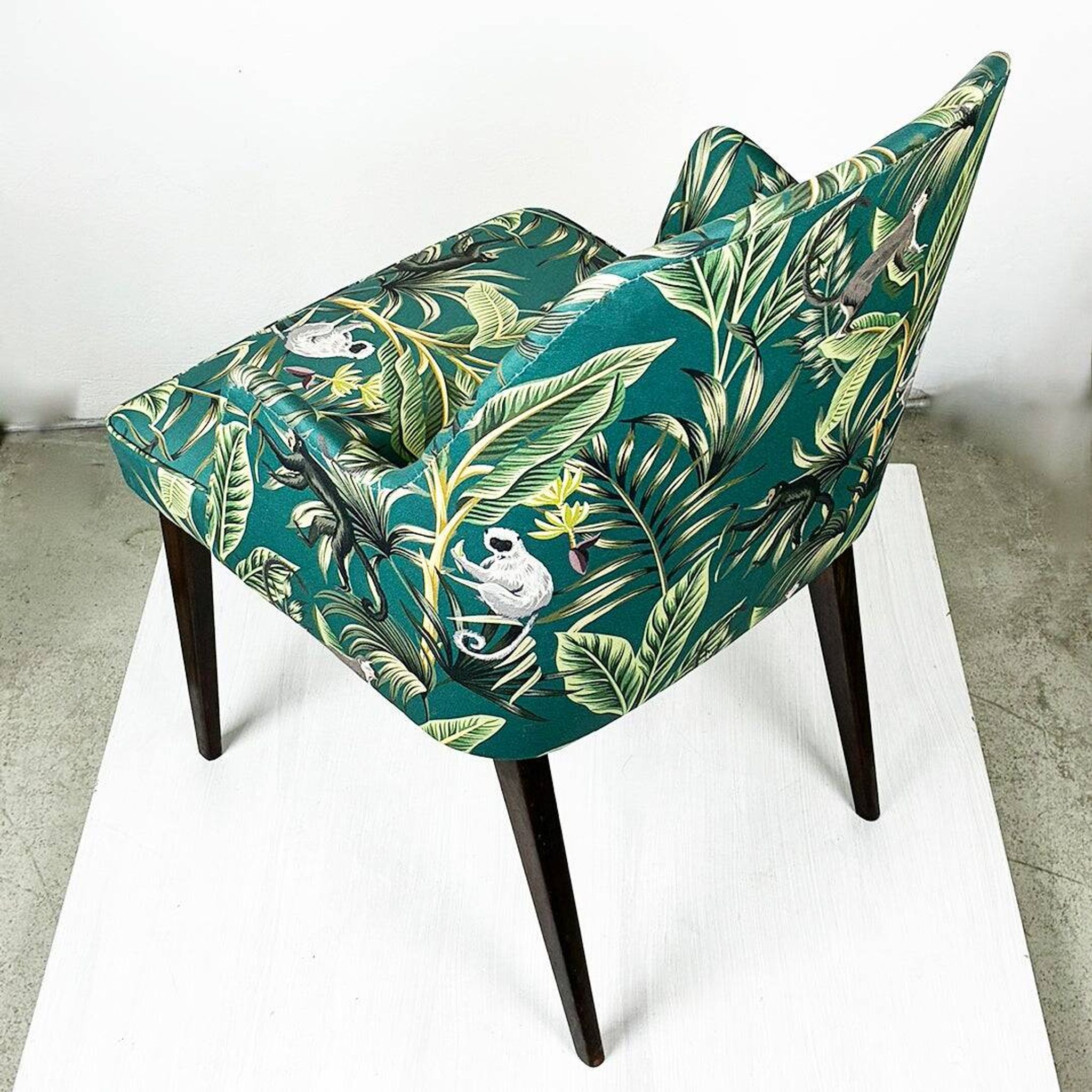 Austrian Thonet armchair from the mid-century with green "Ape" fabric upholstery.