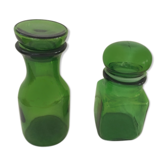 Lot of two assorted green jars
