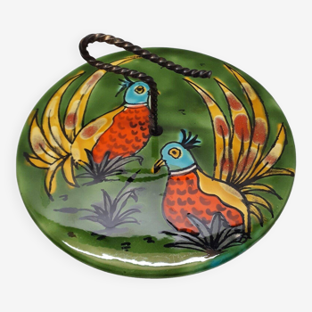 Cheese board or other decorated with painted birds