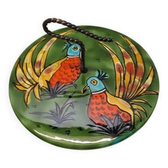 Cheese board or other decorated with painted birds