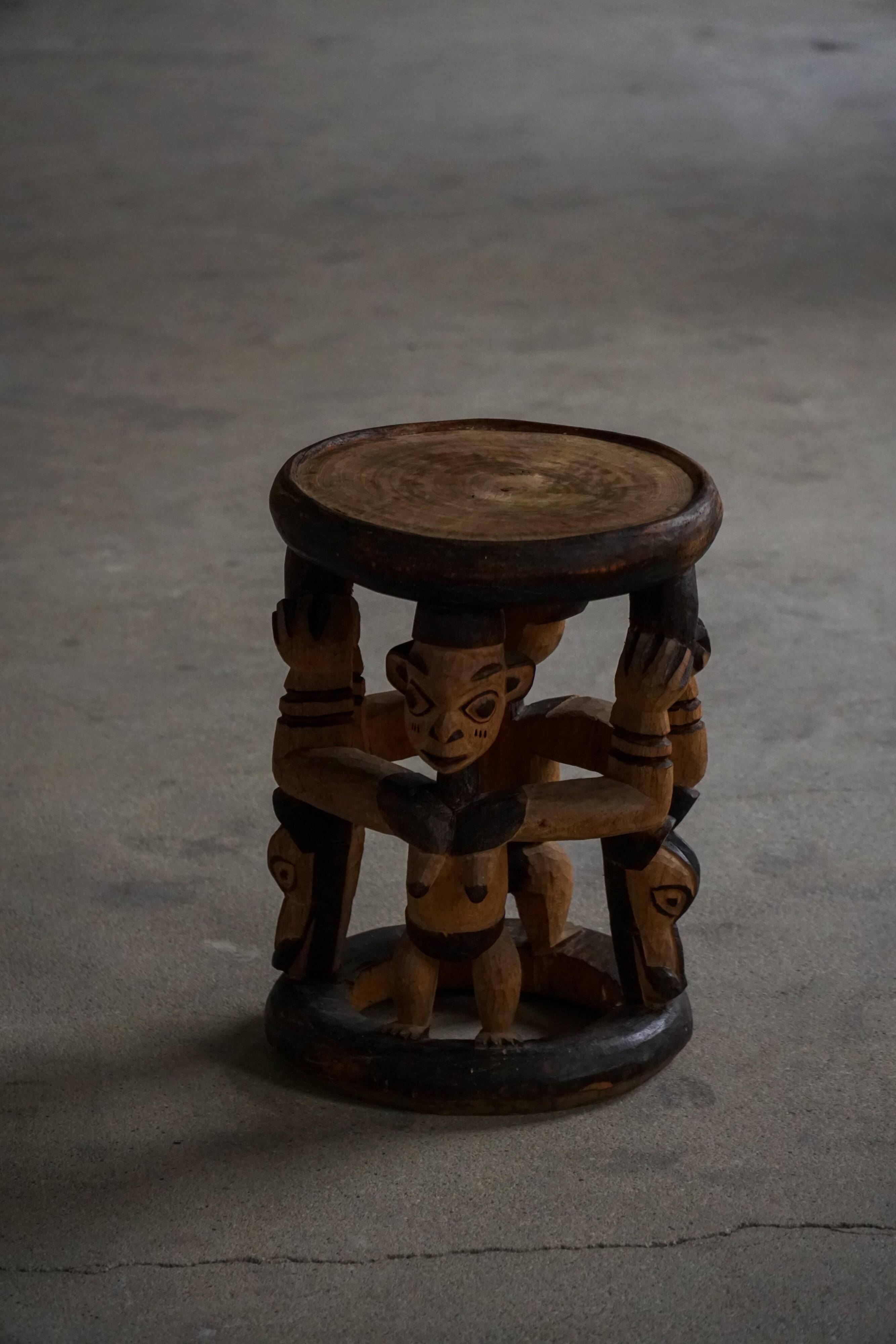 Decorative stool carved from African hardwood / Tribal art piece, mid-20th century