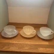 3 vintage Harlequin 211291 tea or chocolate cups and saucers.