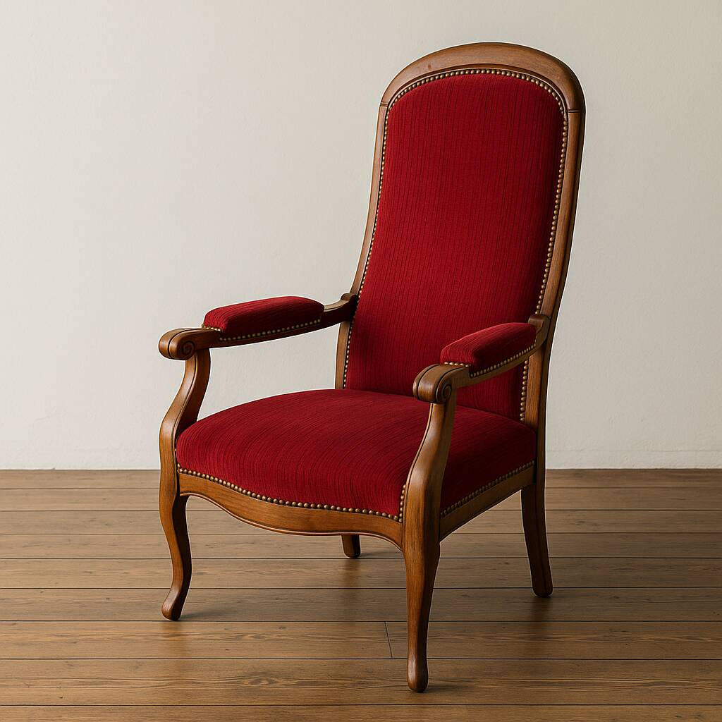 Antique Voltaire-style armchair – red velvet & solid wood