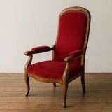 Antique Voltaire-style armchair – red velvet & solid wood