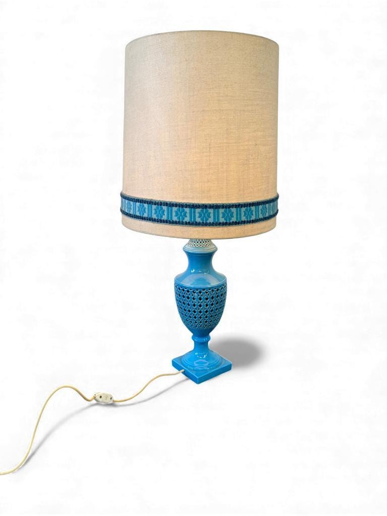 Tall vintage table lamp in blue ceramic / floor lamp