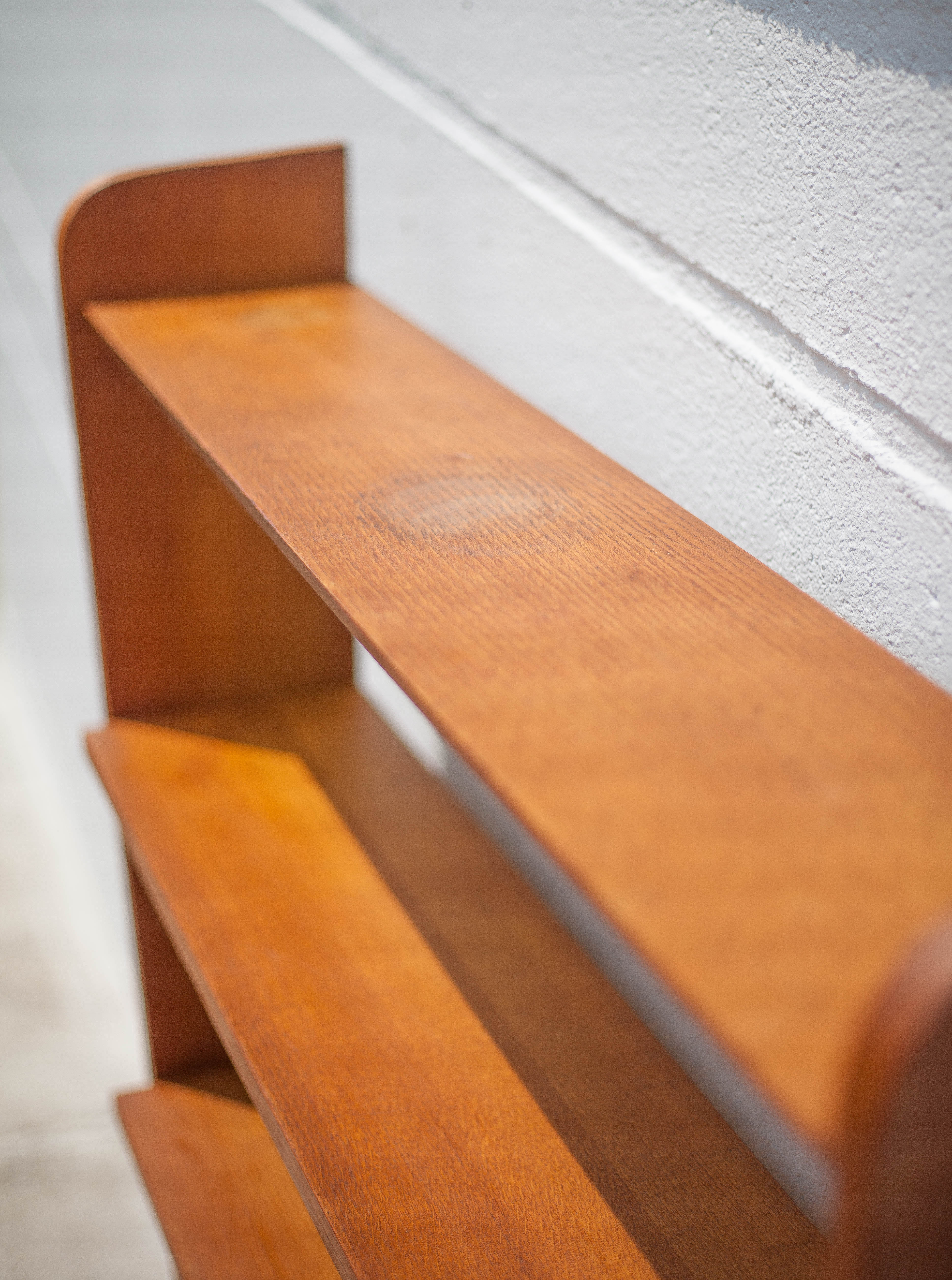 Wood bookcase shelf, wooden shelf on compass legs, storage unit, decoration