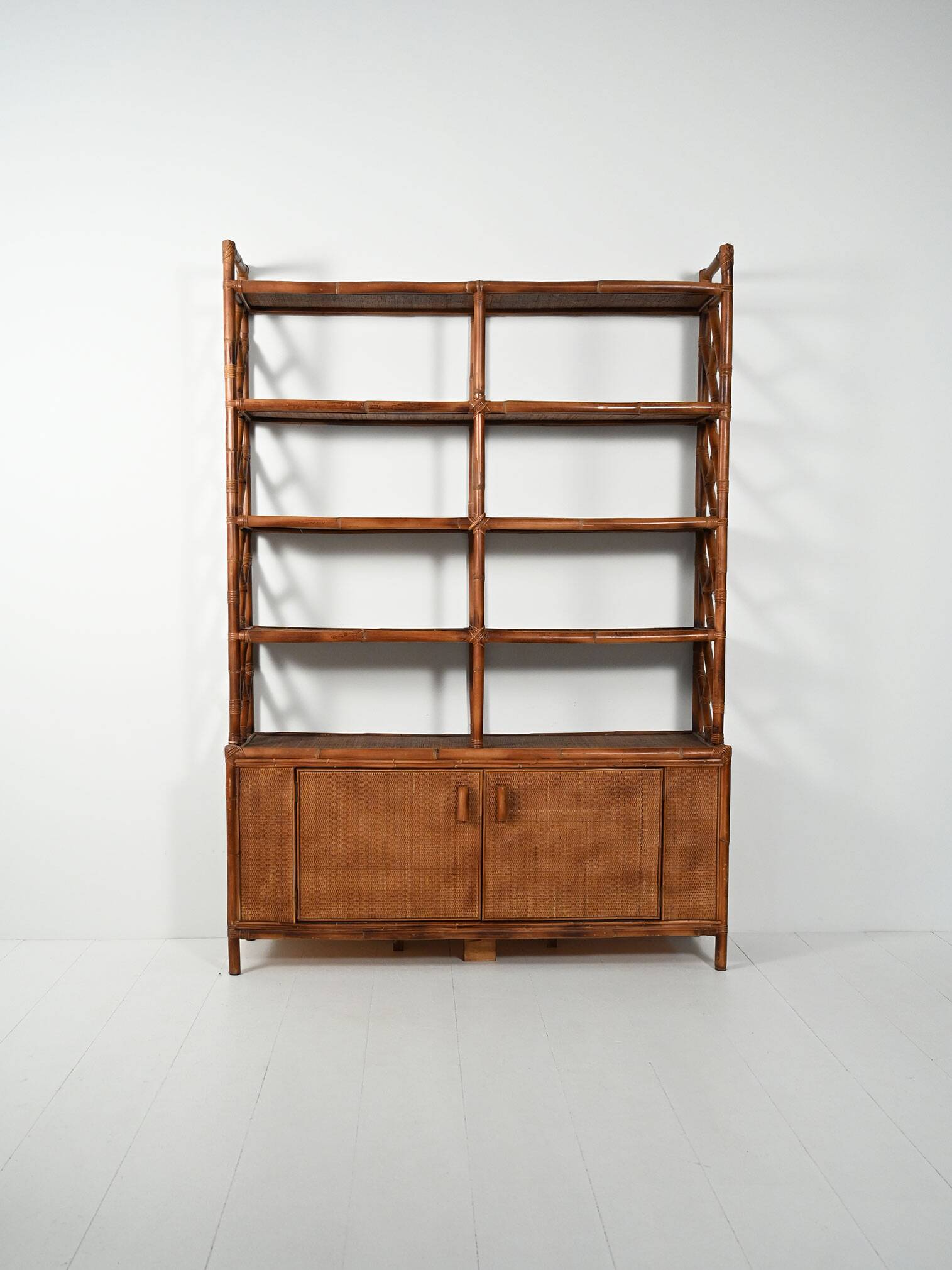 1960s bamboo and rattan bookcase