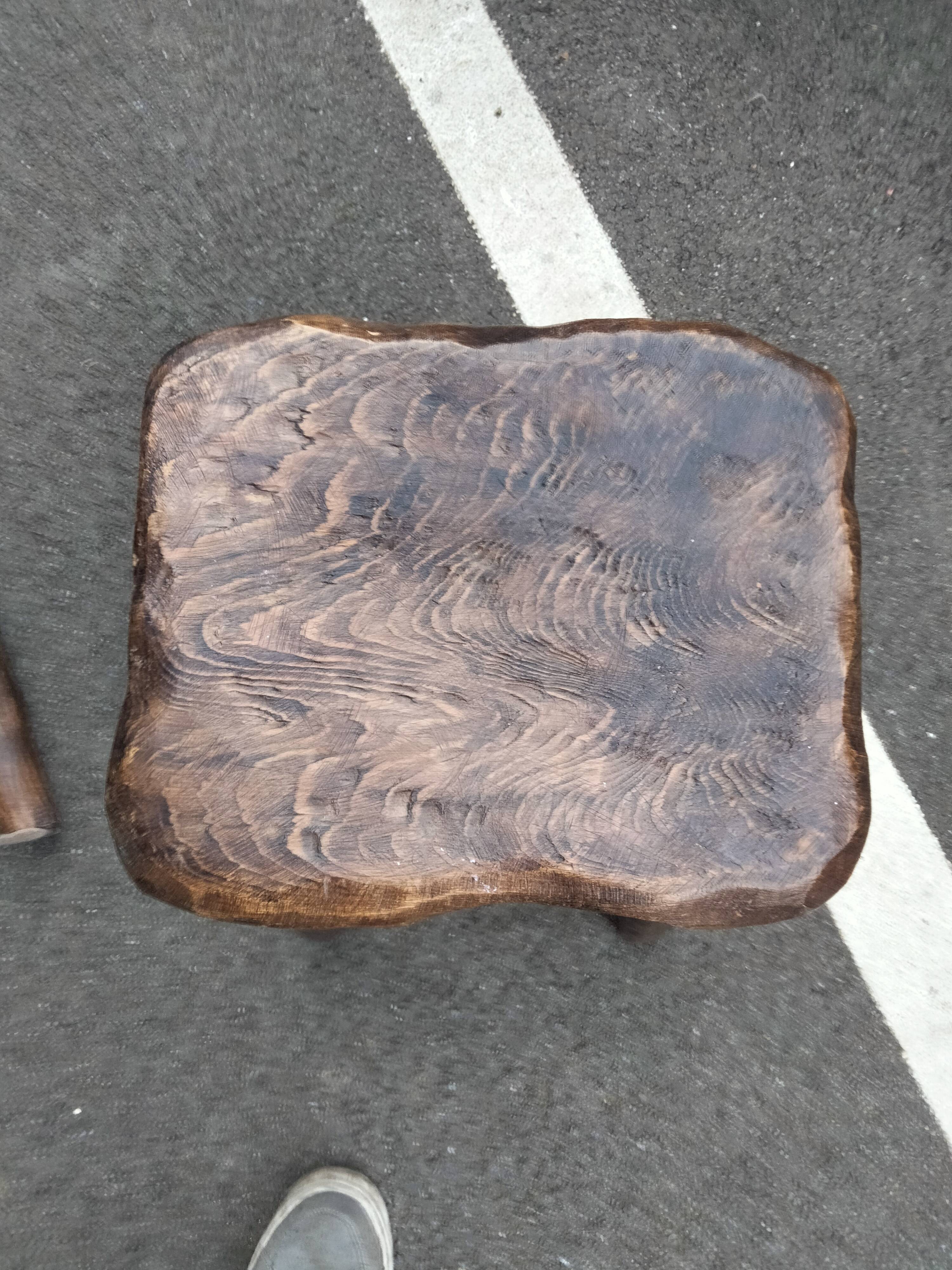 Pair of antique wooden chair stools vintage tree trunk décor