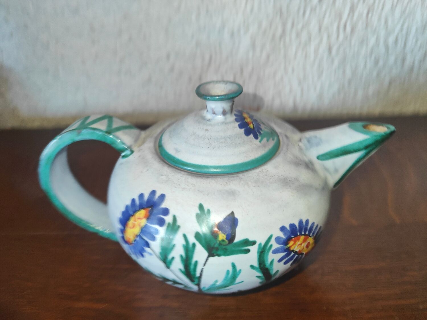 Vallauris ceramic teapot signed R. Rouma decorated with wild flowers