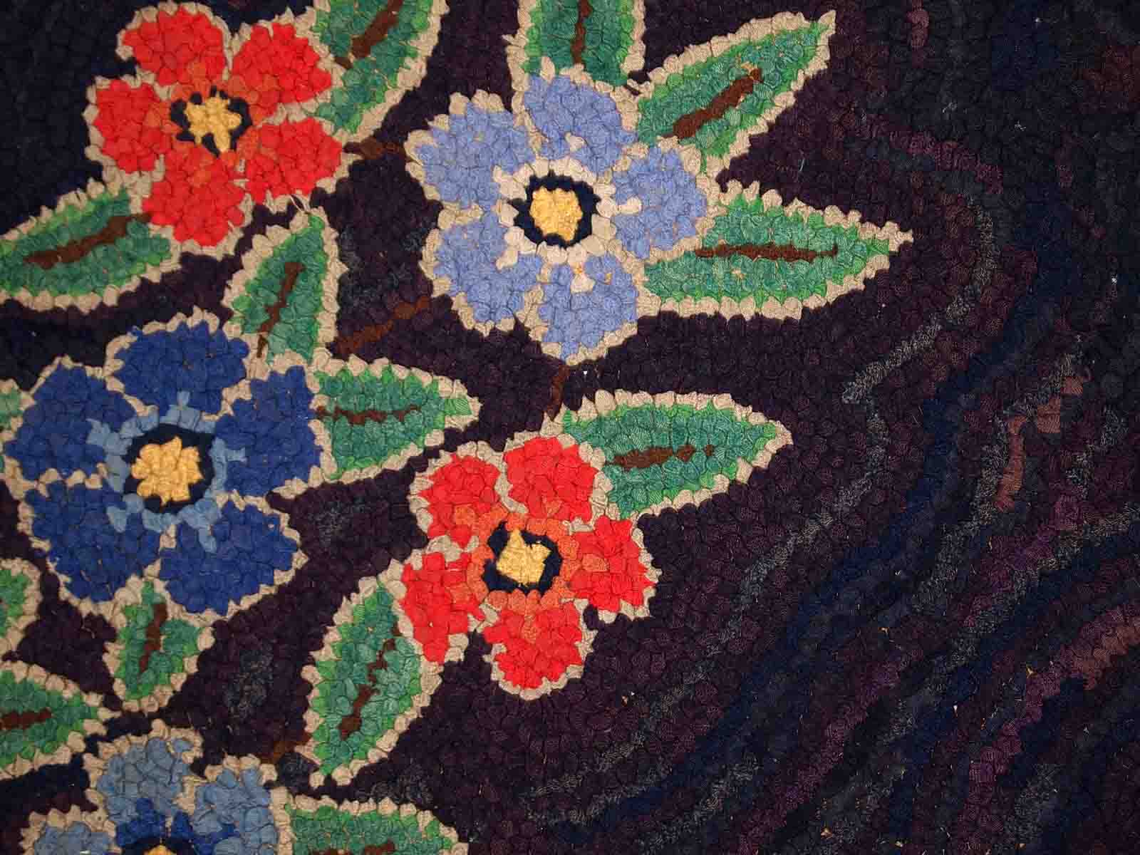 Old American Carpet Hooked handmade 103cm x 166cm 1920s, 1C677