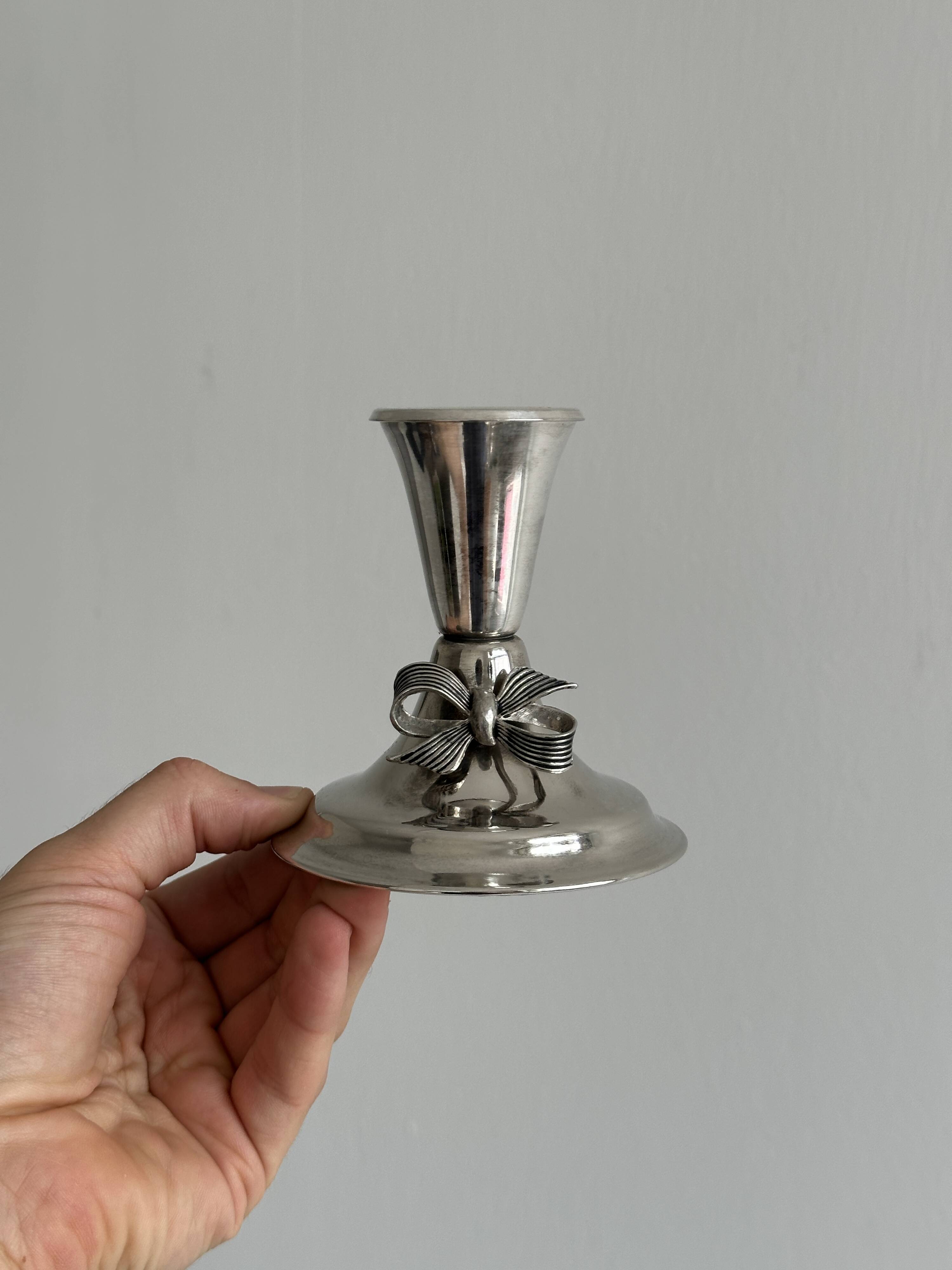 Vintage silver light metal candle holder