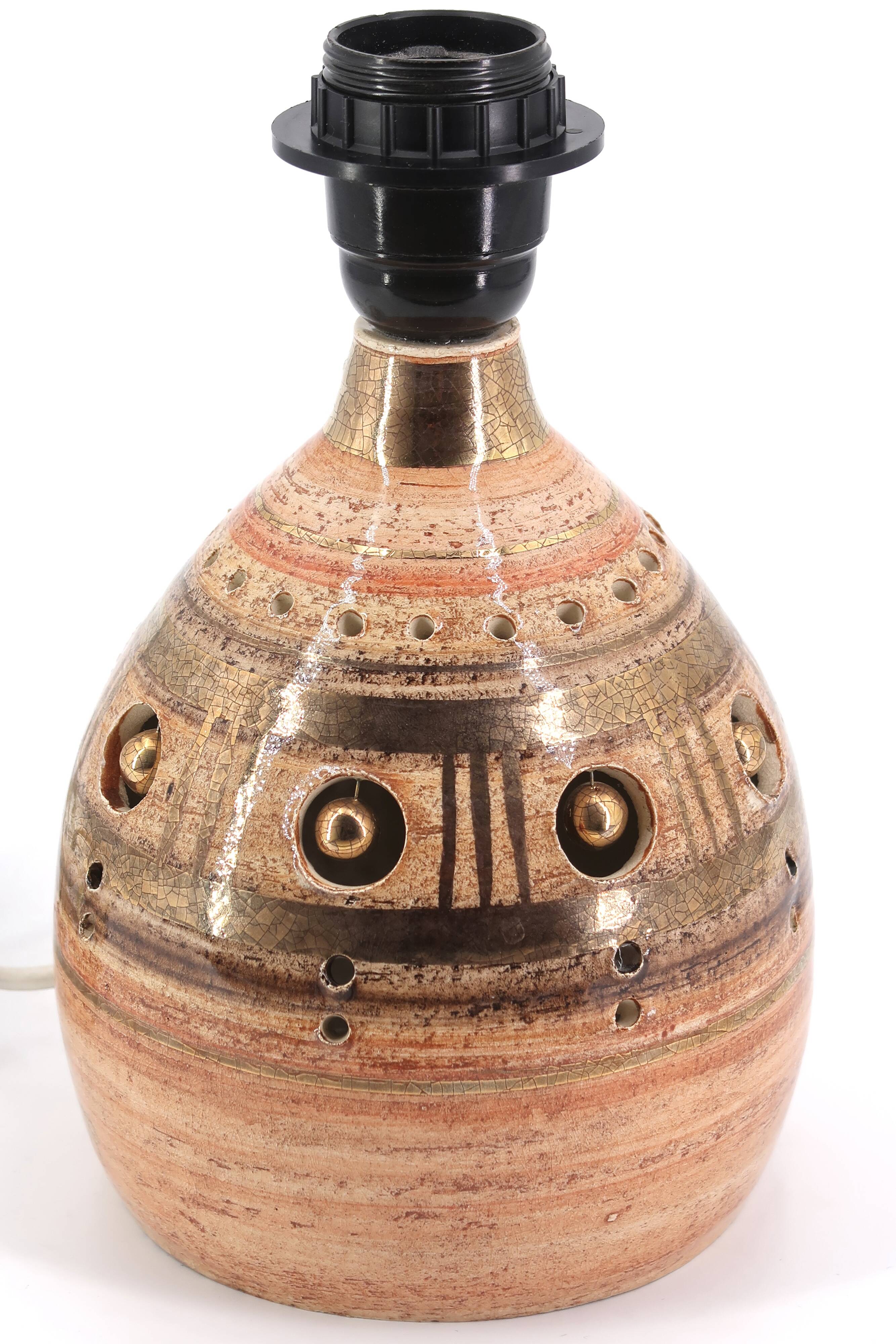 Ceramic lamp by Georges Pelletier, raffia lampshade