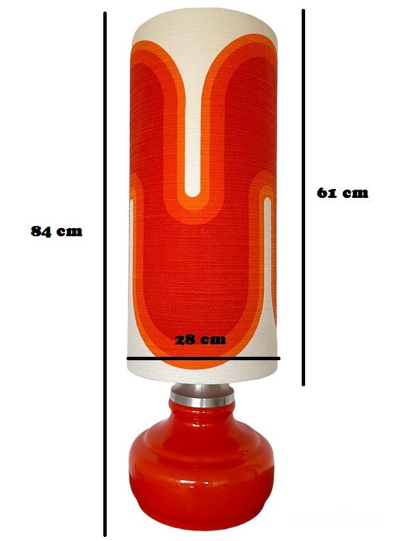 Orange opaline serpentine table lamp and vintage fabric