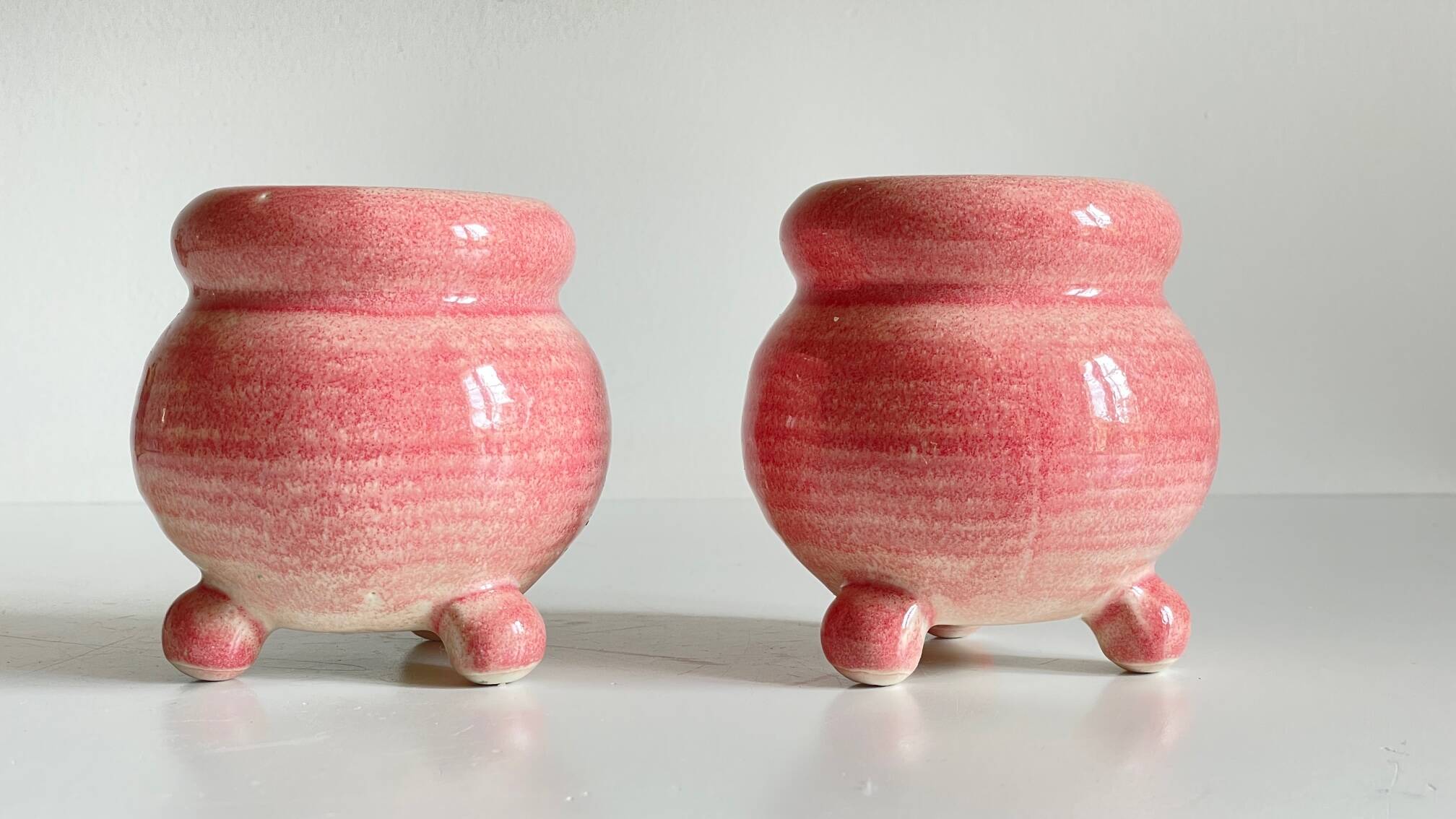 Paire bougeoirs ceramique rose