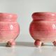 Paire bougeoirs ceramique rose