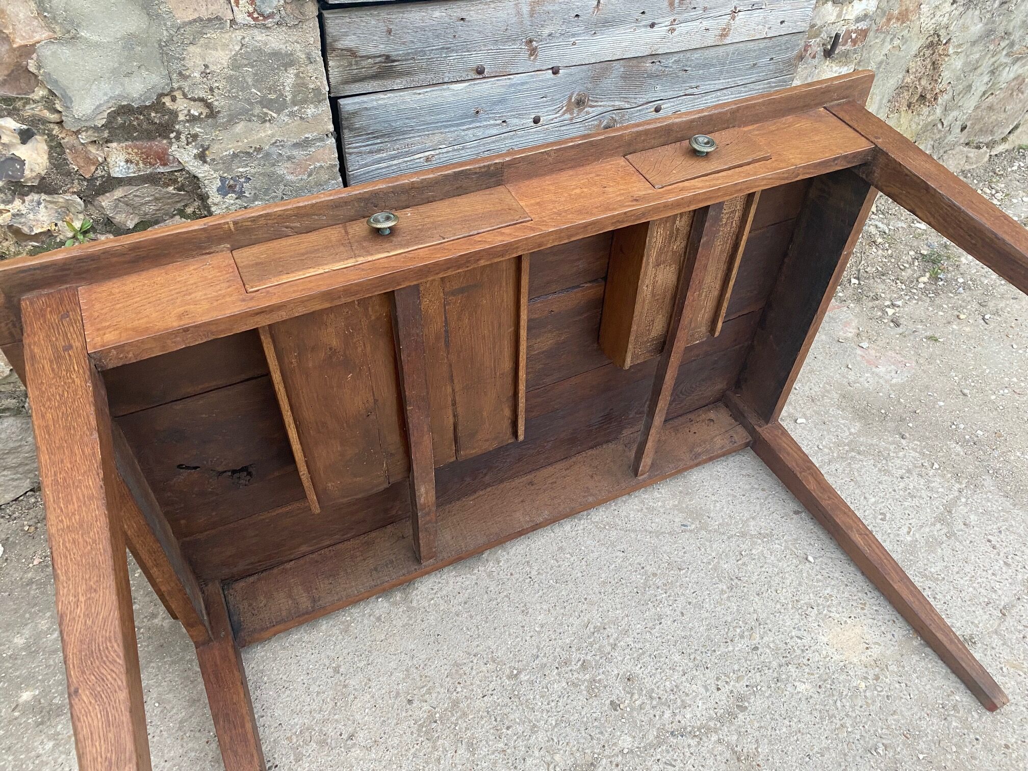 Solid oak farmhouse table with 2 drawers 1900