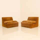 Pair of "Orbis" armchairs in brown velvet by Luigi Colani for Cor 60