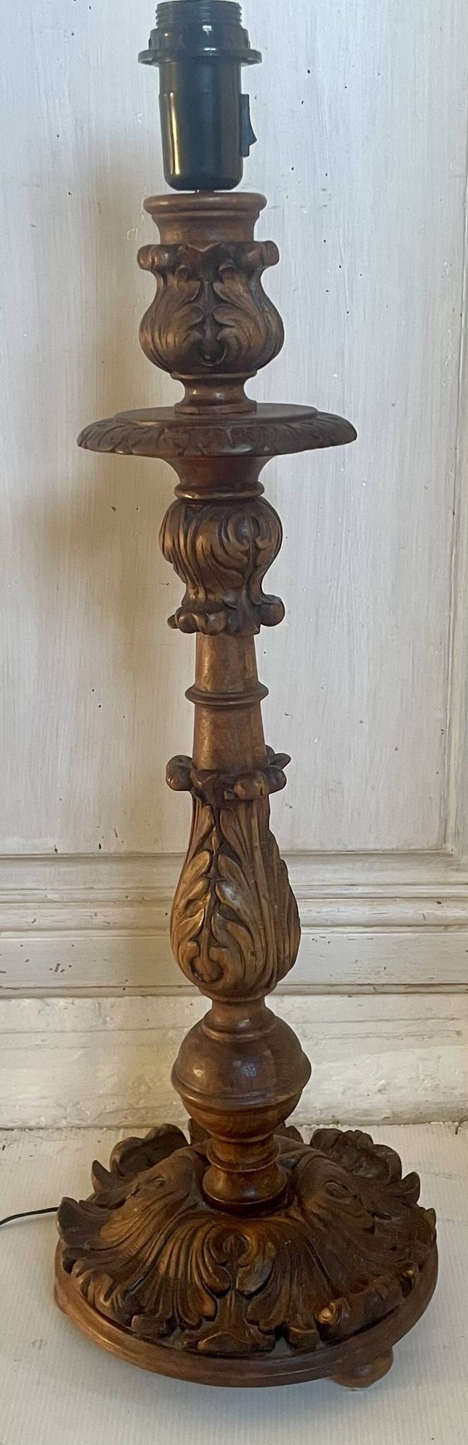 Antique carved wooden lamp 67cm