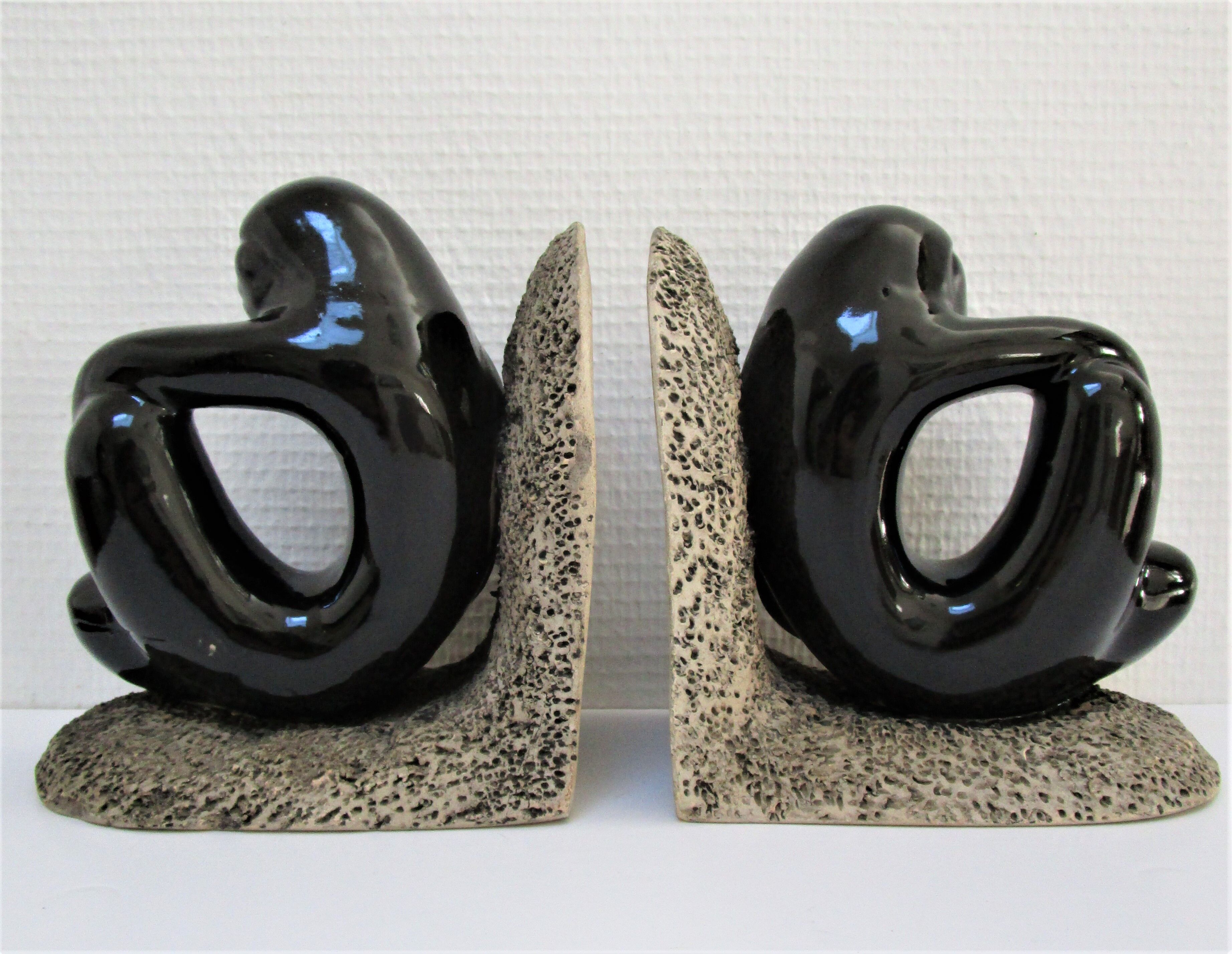 Pair of sculptural ceramic bookends design 70s