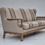 1970s, Danish 3-seater sofa, furniture wool fabric, oak wood, original.
