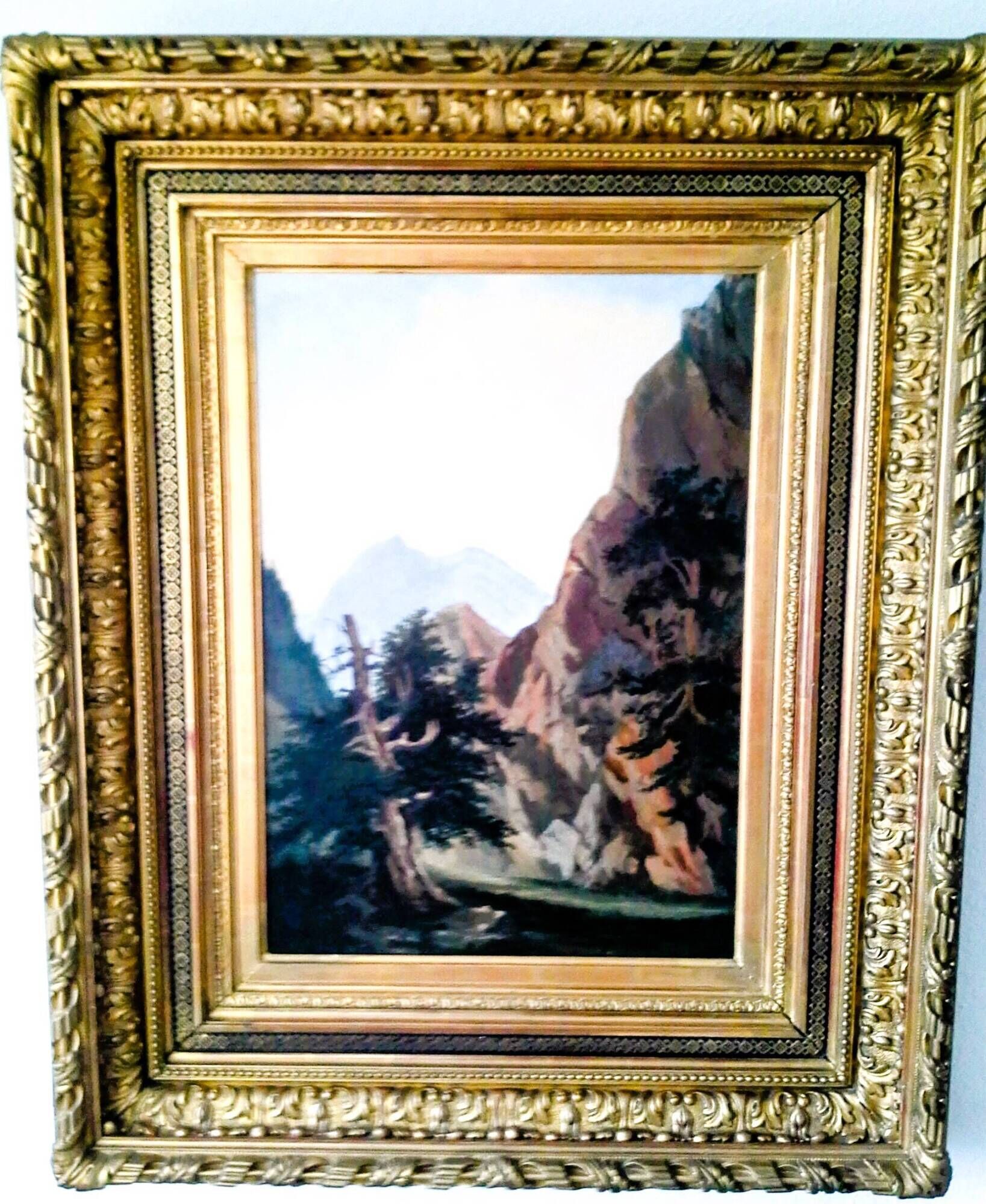 MOUNTAIN LANDSCAPE, 19th CENTURY PAINTING BY PAUL DUPONT, SUPERB FRAMING