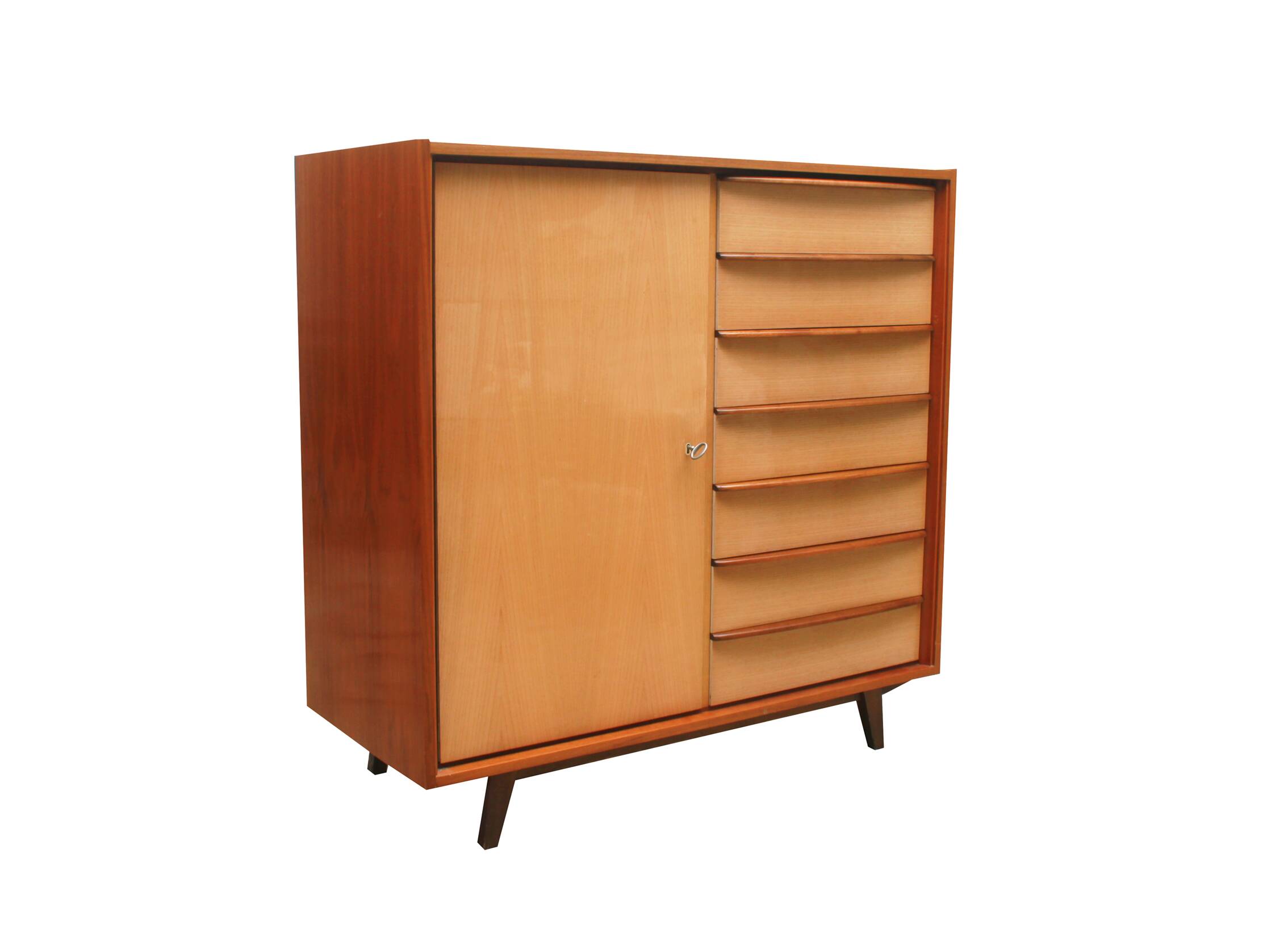 1950s chest of drawers bicolor maple/walnut
