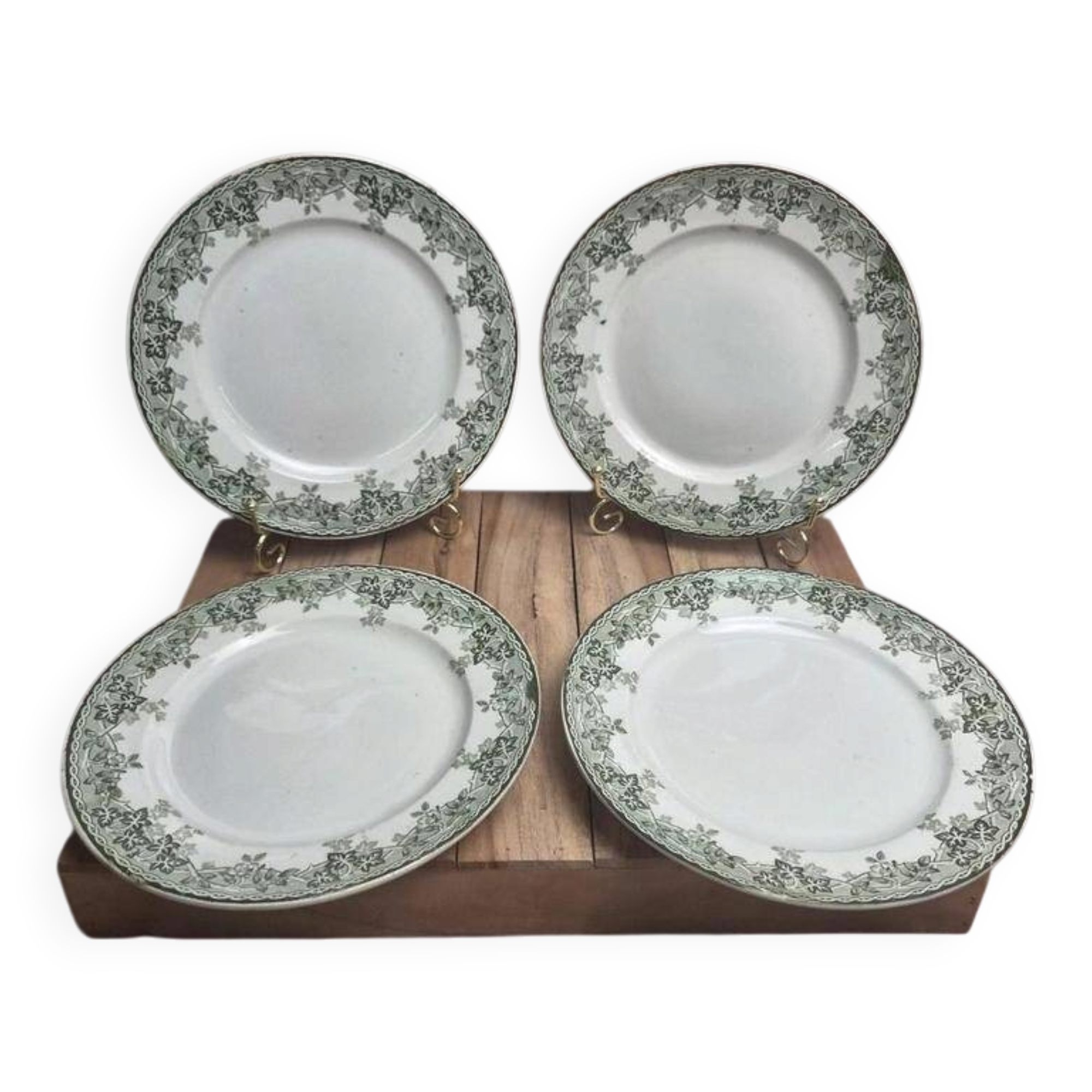 Beautiful set of 4 antique ironstone plates from Saint-Amand and Hamages, Estival model.