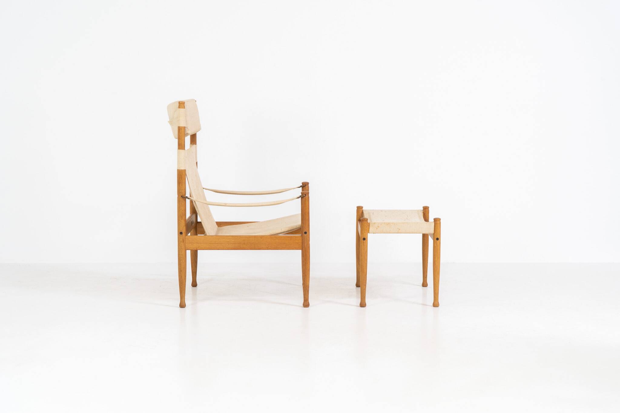 Oak safari chair & ottoman by Niels Eilersen for Erik Wørts