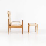 Oak safari chair & ottoman by Niels Eilersen for Erik Wørts