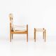 Safari chair in oak and footrest by Niels Eilersen for Erik Wørts