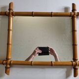 Turned wooden mirror in imitation of bamboo, mid-century, 54 cm x 67 cm