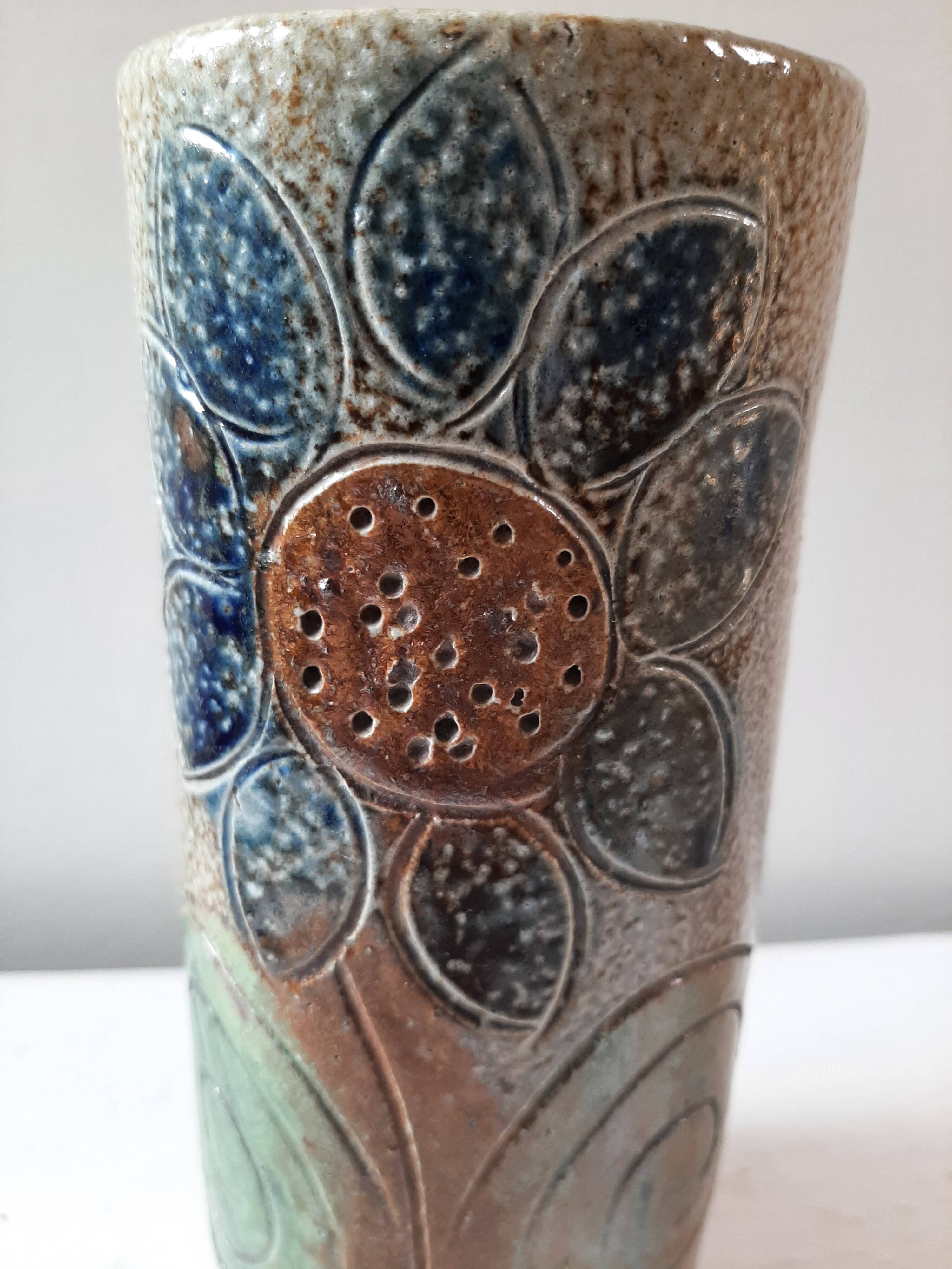 Jean Claude Monange stoneware scroll vase
