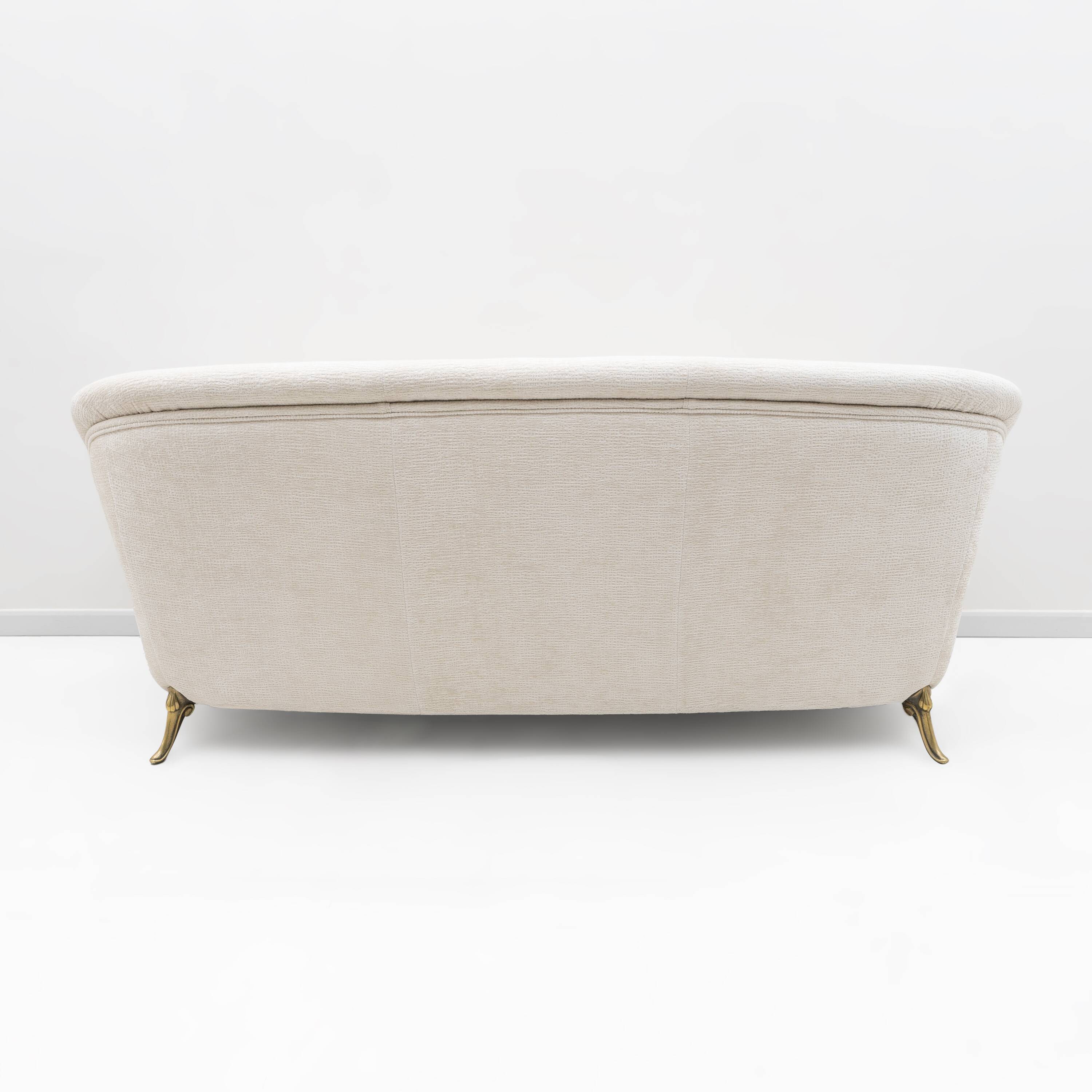 French of Mid-Century Sofa in Art Deco Style with Brass Details, 1950s