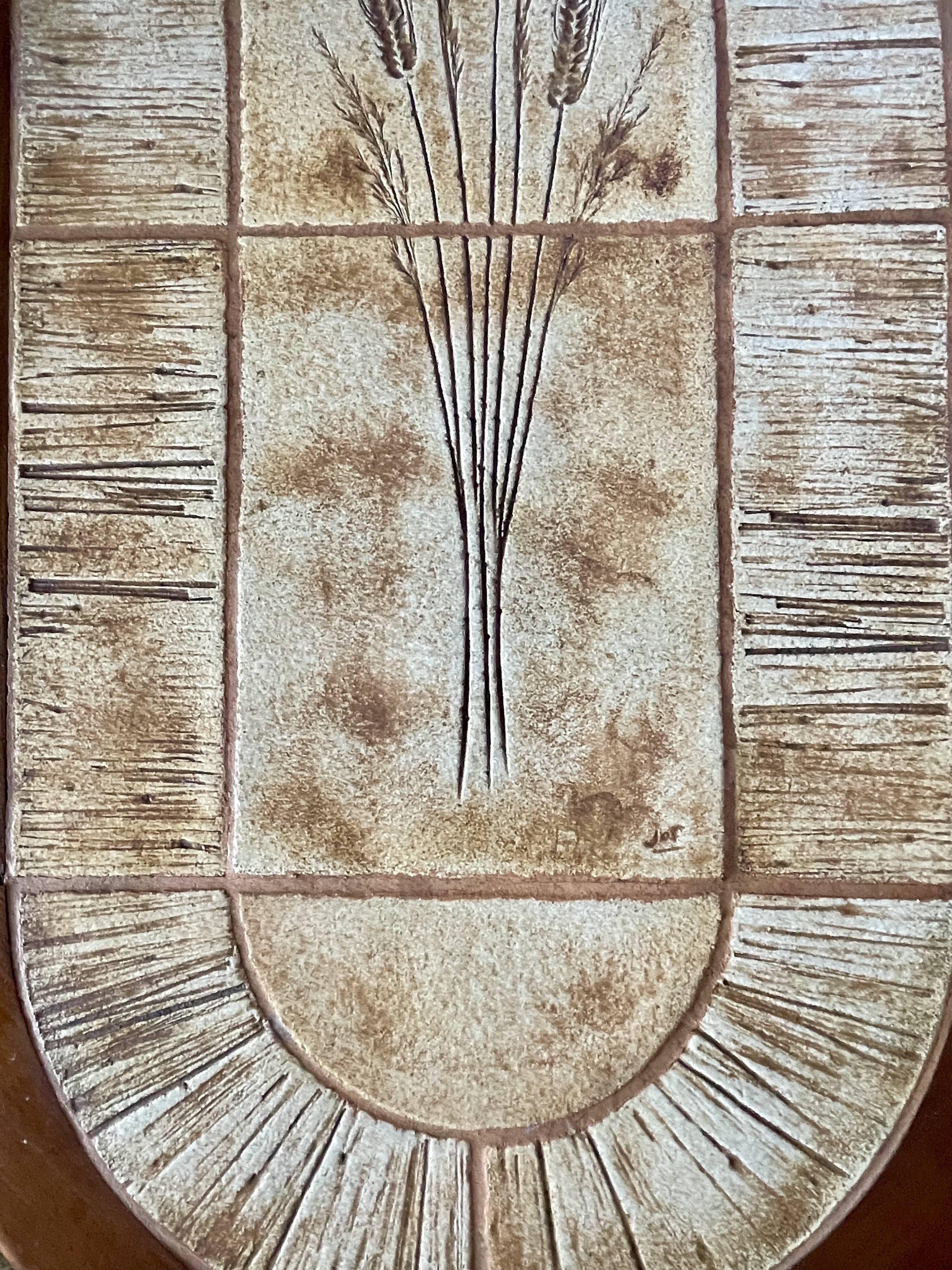 Ceramic and solid wood herbarium coffee table, signed