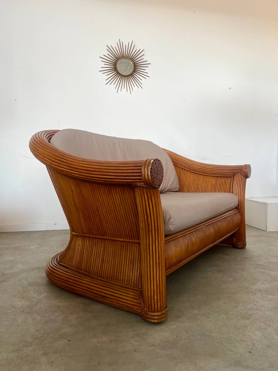 Old 2-seater rattan sofa Italian design from the 70s vintage