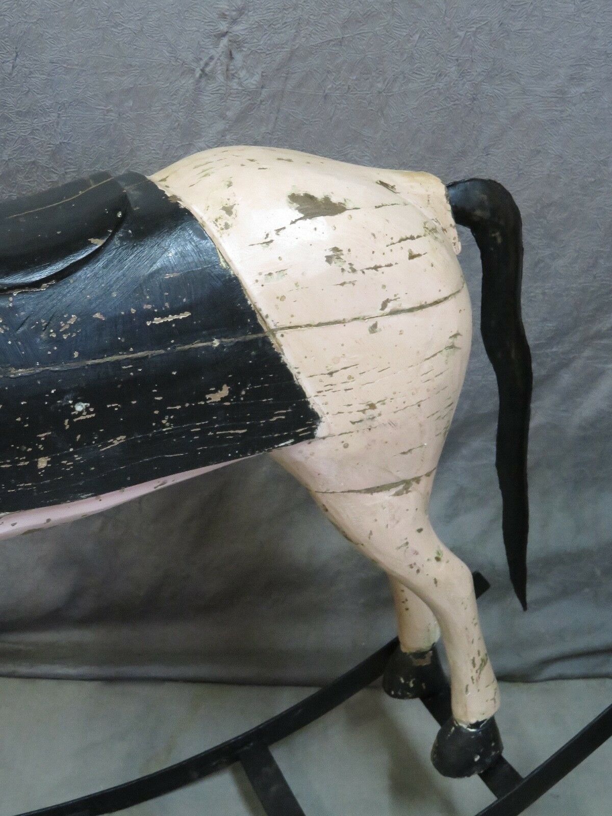 Powder pink and black rocking wooden horse