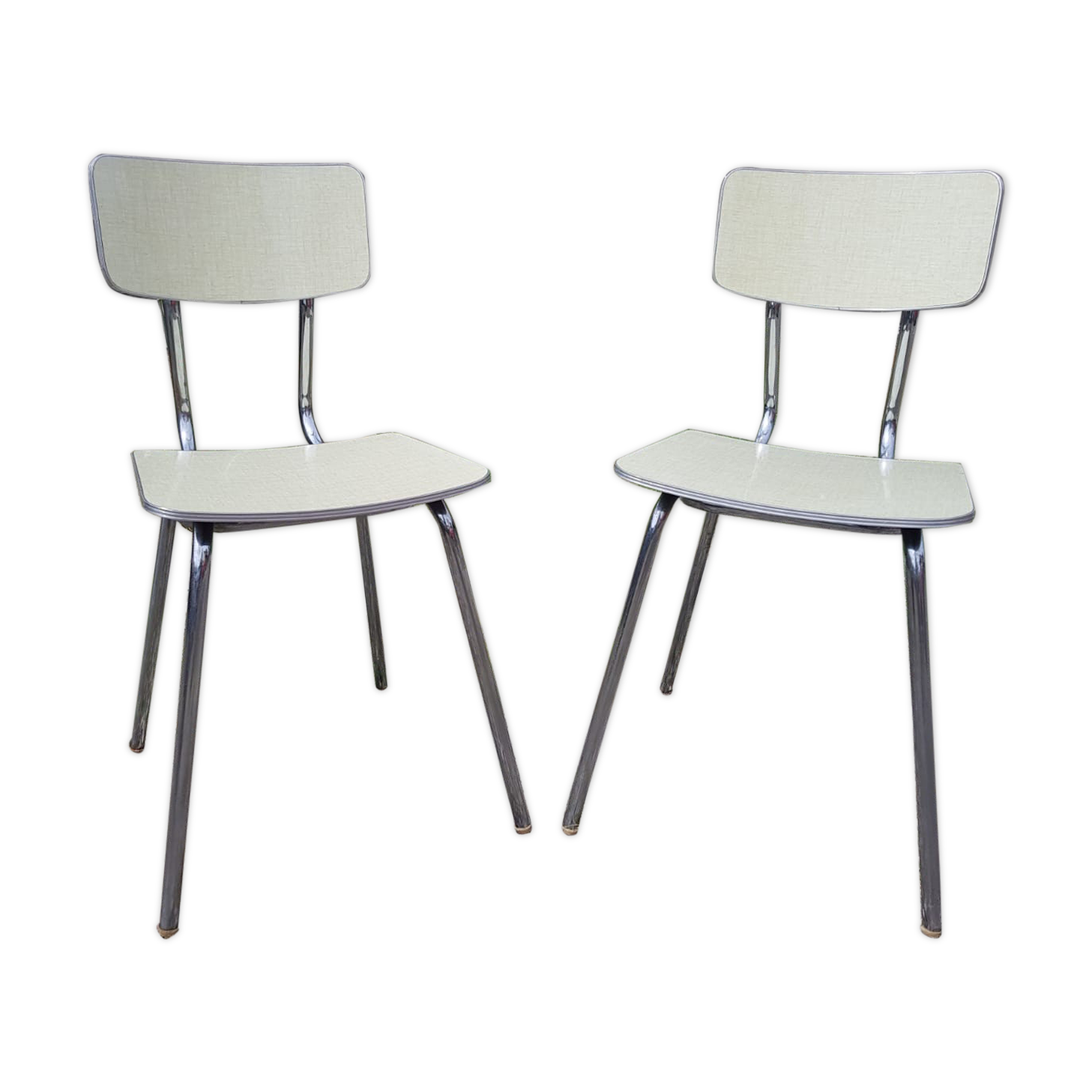 Pair plastilux chrome metal chair & formica + plate 50s vintage