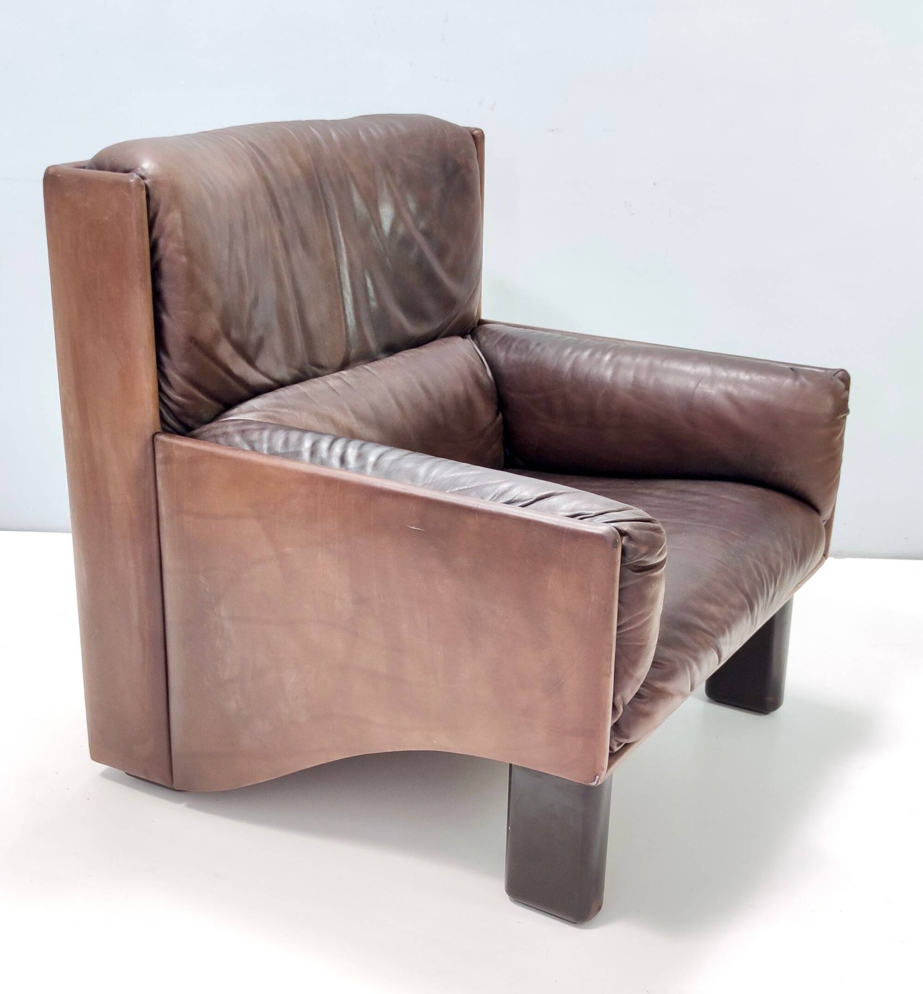 Comfortable Postmodern Brown Leather Armchair, Italy